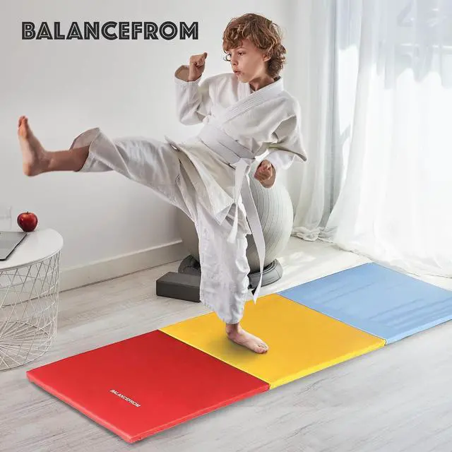 Alt view image 3 of 7 - BalanceFrom 6x2 Feet 3-Panel Folding Gymnastics Mat 2-Inch Thick Pad with Vinyl Surface and Carrying Handles for Tumbling, Yoga, Pilates, Home Workouts, and Martial Arts