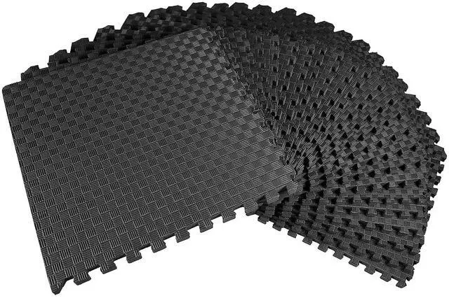 Main image of BalanceFrom Puzzle Exercise Mat 1-inch Thick, EVA Interlocking Foam Floor | Tiles for Home Gym, Mat for Home Workout Equipment, Floor Padding for Kids, Black, 24 in x 24 in x 1 in, 72 Sq Ft - 18 Tiles