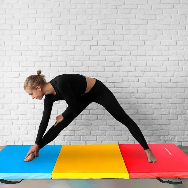 Alt view image 5 of 7 - BalanceFrom 6x2 Feet 3-Panel Folding Gymnastics Mat 2-Inch Thick Pad with Vinyl Surface and Carrying Handles for Tumbling, Yoga, Pilates, Home Workouts, and Martial Arts