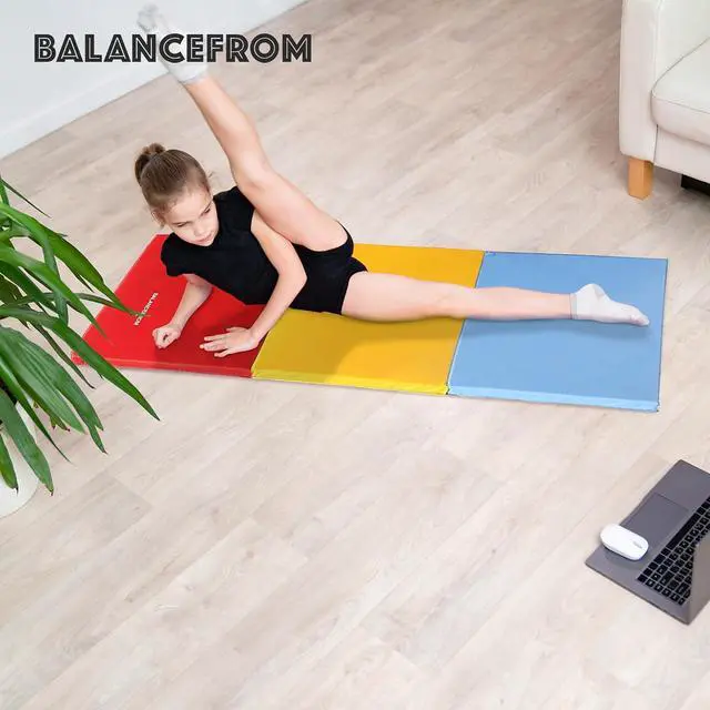 Alt view image 6 of 7 - BalanceFrom 6x2 Feet 3-Panel Folding Gymnastics Mat 2-Inch Thick Pad with Vinyl Surface and Carrying Handles for Tumbling, Yoga, Pilates, Home Workouts, and Martial Arts