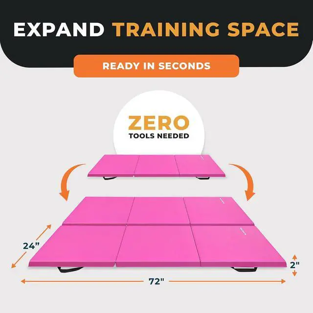 Alt view image 3 of 7 - BalanceFrom 6x2 Feet 3-Panel Folding Gymnastics Mat 2-Inch Thick Pad with Vinyl Surface and Carrying Handles for Tumbling, Yoga, Pilates, Home Workouts, and Martial Arts