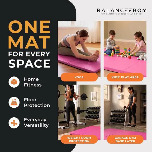 Alt view image 5 of 7 - BalanceFrom 6x2 Feet 3-Panel Folding Gymnastics Mat 2-Inch Thick Pad with Vinyl Surface and Carrying Handles for Tumbling, Yoga, Pilates, Home Workouts, and Martial Arts