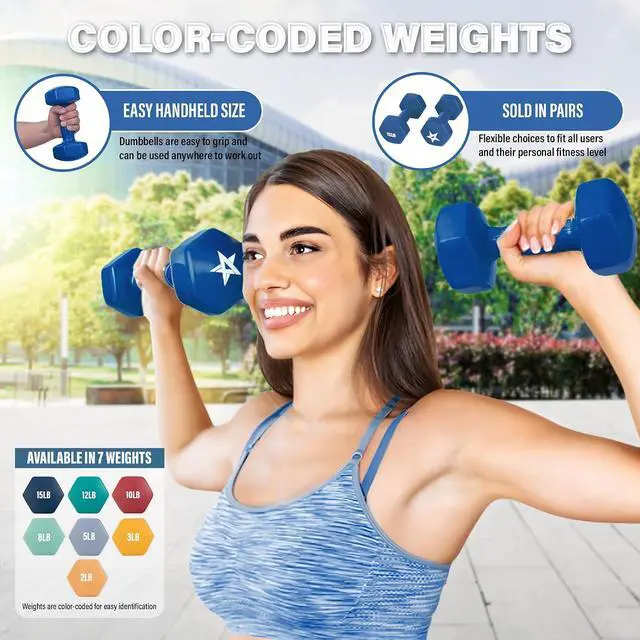 Alt view image 5 of 6 - Yes4All Vinyl Hexagon Dumbbell - Dumbbells Set of 2 Hand Weights for Home Gym & Strength Training (2-15 lbs Weight Options)