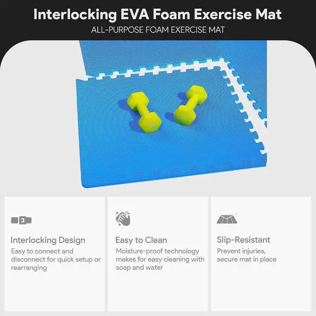 Alt view image 3 of 7 - BalanceFrom Puzzle Exercise Mat 1/2" Thick, EVA Interlocking Foam Floor | Tiles for Home Gym, Mat for Home Workout Equipment, Floor Padding for Kids, Blue, 24 in x 24 in x 1/2 in, 24 Sq Ft - 6 Tiles