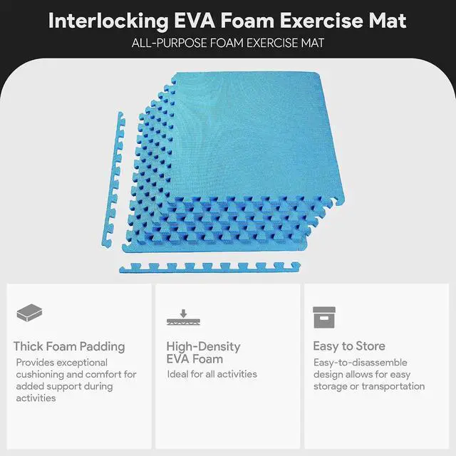 Alt view image 2 of 7 - BalanceFrom Puzzle Exercise Mat 1/2" Thick, EVA Interlocking Foam Floor | Tiles for Home Gym, Mat for Home Workout Equipment, Floor Padding for Kids, Blue, 24 in x 24 in x 1/2 in, 24 Sq Ft - 6 Tiles