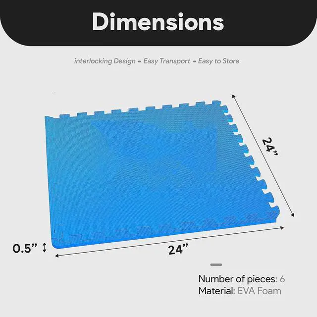 Alt view image 4 of 7 - BalanceFrom Puzzle Exercise Mat 1/2" Thick, EVA Interlocking Foam Floor | Tiles for Home Gym, Mat for Home Workout Equipment, Floor Padding for Kids, Blue, 24 in x 24 in x 1/2 in, 24 Sq Ft - 6 Tiles