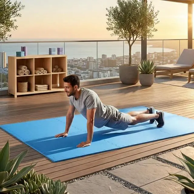 Alt view image 6 of 7 - BalanceFrom Puzzle Exercise Mat 1/2" Thick, EVA Interlocking Foam Floor | Tiles for Home Gym, Mat for Home Workout Equipment, Floor Padding for Kids, Blue, 24 in x 24 in x 1/2 in, 24 Sq Ft - 6 Tiles