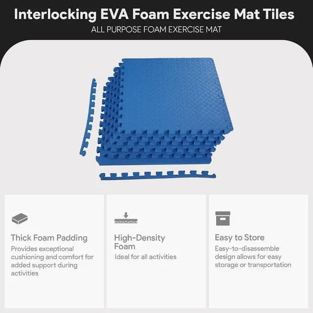 Alt view image 2 of 7 - BalanceFrom Puzzle Exercise Mat 3/4" Thick, EVA Interlocking Foam Floor | Tiles for Home Gym, Mat for Home Workout Equipment, Floor Padding for Kids, Blue, 24 in x 24 in x 3/4 in, 24 Sq Ft - 6 Tiles