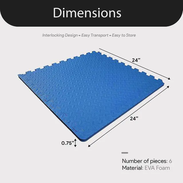 Alt view image 4 of 7 - BalanceFrom Puzzle Exercise Mat 3/4" Thick, EVA Interlocking Foam Floor | Tiles for Home Gym, Mat for Home Workout Equipment, Floor Padding for Kids, Blue, 24 in x 24 in x 3/4 in, 24 Sq Ft - 6 Tiles