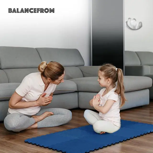 Alt view image 5 of 7 - BalanceFrom Puzzle Exercise Mat 3/4" Thick, EVA Interlocking Foam Floor | Tiles for Home Gym, Mat for Home Workout Equipment, Floor Padding for Kids, Blue, 24 in x 24 in x 3/4 in, 24 Sq Ft - 6 Tiles