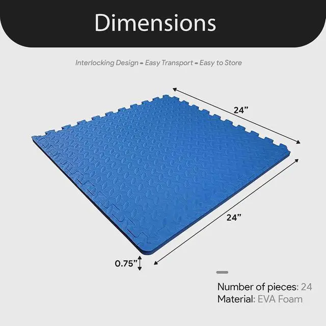 Alt view image 4 of 7 - BalanceFrom Puzzle Exercise Mat 3/4" Thick, EVA Interlocking Foam Floor | Tiles for Home Gym, Mat for Home Workout Equipment, Floor Padding for Kids, Blue, 24 in x 24 in x 3/4 in, 96 Sq Ft - 24 Tiles