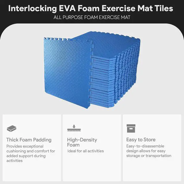 Alt view image 2 of 7 - BalanceFrom Puzzle Exercise Mat 3/4" Thick, EVA Interlocking Foam Floor | Tiles for Home Gym, Mat for Home Workout Equipment, Floor Padding for Kids, Blue, 24 in x 24 in x 3/4 in, 96 Sq Ft - 24 Tiles