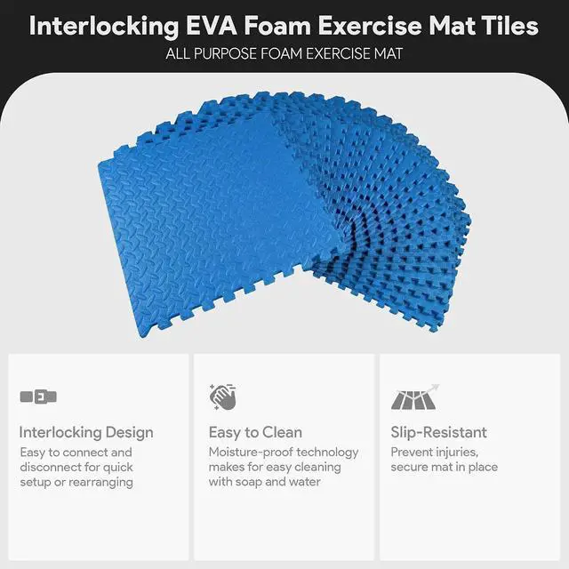 Alt view image 3 of 7 - BalanceFrom Puzzle Exercise Mat 3/4" Thick, EVA Interlocking Foam Floor | Tiles for Home Gym, Mat for Home Workout Equipment, Floor Padding for Kids, Blue, 24 in x 24 in x 3/4 in, 96 Sq Ft - 24 Tiles