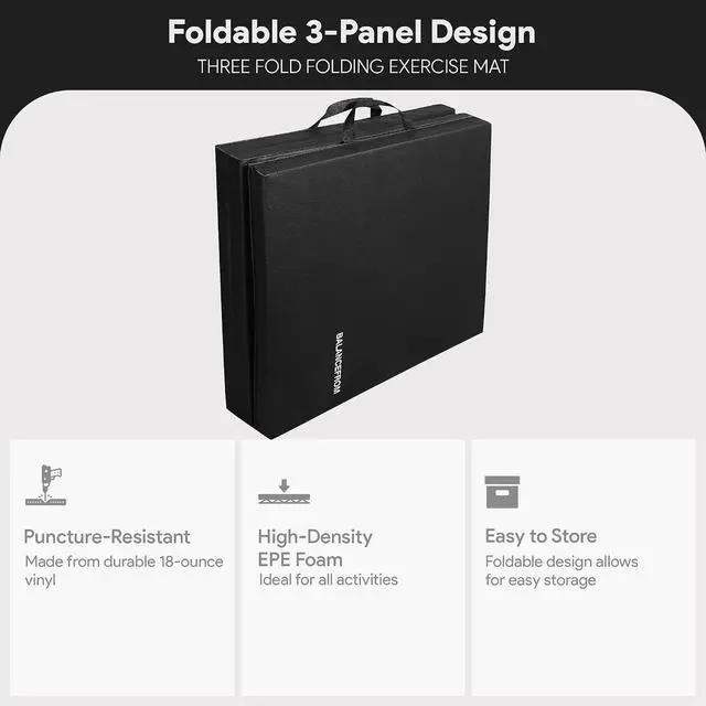 Alt view image 2 of 7 - BalanceFrom 6x2 Feet 3-Panel Folding Gymnastics Mat 2-Inch Thick Pad with Vinyl Surface and Carrying Handles for Tumbling, Yoga, Pilates, Home Workouts, and Martial Arts