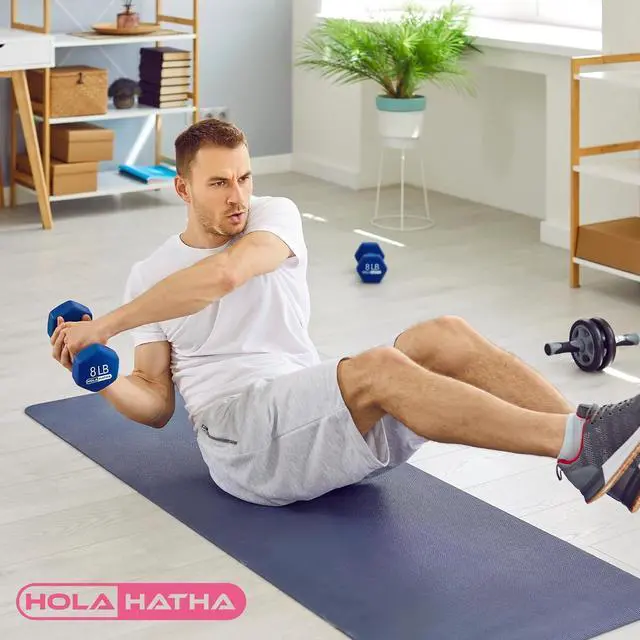Alt view image 5 of 7 - HolaHatha 1, 2 and 3 lb Neoprene Dumbbell Strength Training Weight Set with Rack