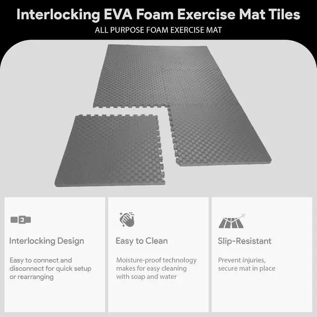 Alt view image 3 of 7 - BalanceFrom Puzzle Exercise Mat 1/2-inch Thick, EVA Interlocking Foam Floor | Tiles for Home Gym, Studio, or Playroom Flooring, Gray, 24 in x 24 in x 1/2 in, 48 Sq Ft - 12 Tiles