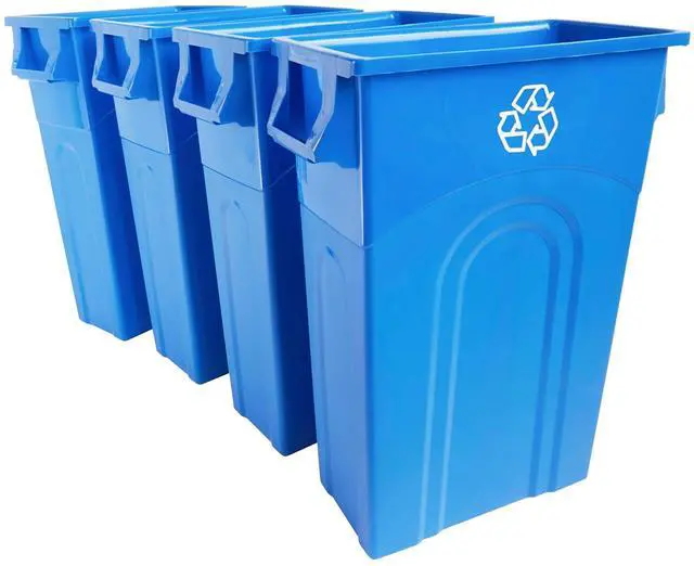 Main image of United Solutions Highboy Recycling Bin, 23 Gallon, Space Saving Slim Profile and Simple Bag Removal, Indoor or Outdoor Use, Integrated Handles for Easy Carrying, 4-Pack, Plastic, Recycle Blue