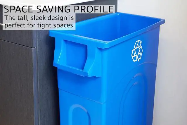 Alt view image 3 of 7 - United Solutions Highboy Recycling Bin, 23 Gallon, Space Saving Slim Profile and Simple Bag Removal, Indoor or Outdoor Use, Integrated Handles for Easy Carrying, 4-Pack, Plastic, Recycle Blue