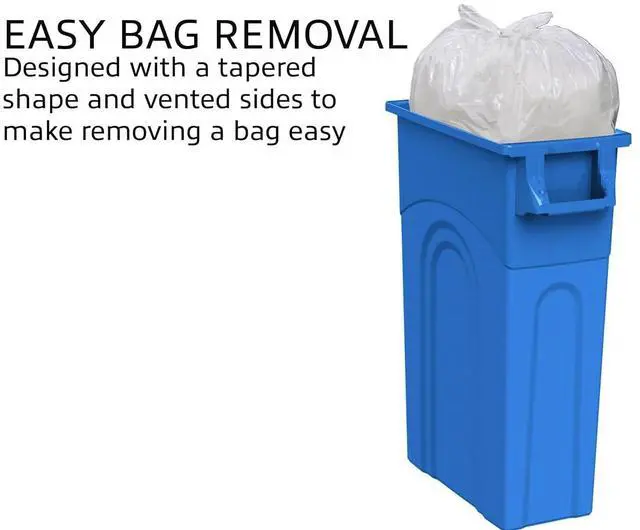 Alt view image 4 of 7 - United Solutions Highboy Recycling Bin, 23 Gallon, Space Saving Slim Profile and Simple Bag Removal, Indoor or Outdoor Use, Integrated Handles for Easy Carrying, 4-Pack, Plastic, Recycle Blue