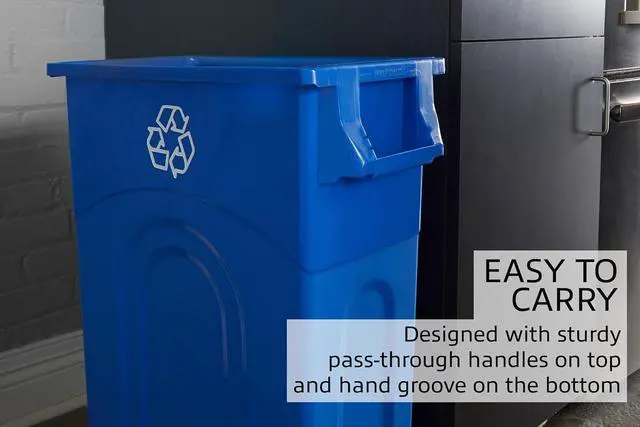 Alt view image 5 of 7 - United Solutions Highboy Recycling Bin, 23 Gallon, Space Saving Slim Profile and Simple Bag Removal, Indoor or Outdoor Use, Integrated Handles for Easy Carrying, 4-Pack, Plastic, Recycle Blue