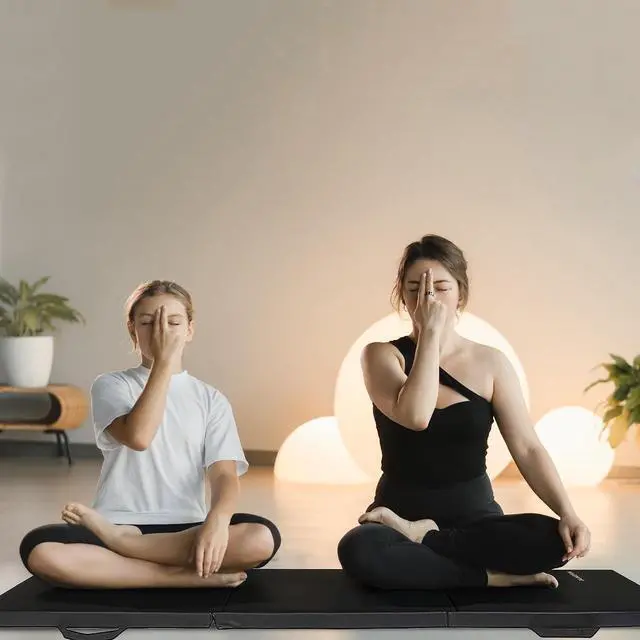 Alt view image 6 of 7 - BalanceFrom 6x2 Feet 3-Panel Folding Gymnastics Mat 2-Inch Thick Pad with Vinyl Surface and Carrying Handles for Tumbling, Yoga, Pilates, Home Workouts, and Martial Arts