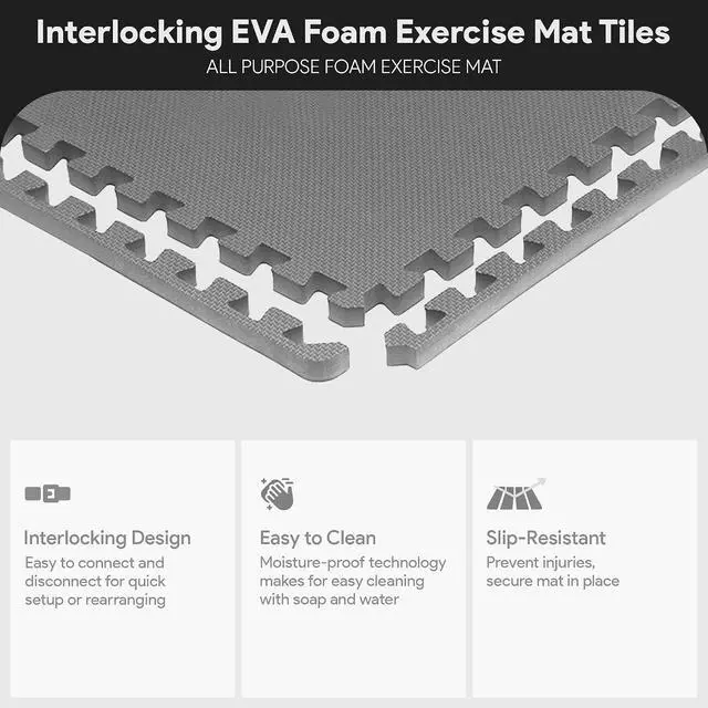 Alt view image 3 of 7 - BalanceFrom Puzzle Exercise Mat 1/2" Thick, EVA Interlocking Foam Floor | Tiles for Home Gym, Mat for Home Workout Equipment, Floor Padding for Kids, Gray, 24 in x 24 in x 1/2 in, 24 Sq Ft - 6 Tiles