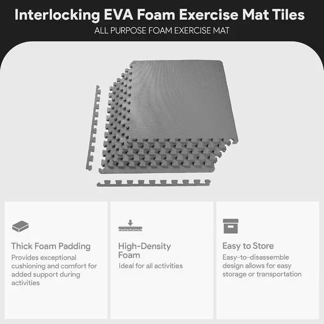 Alt view image 2 of 7 - BalanceFrom Puzzle Exercise Mat 1/2" Thick, EVA Interlocking Foam Floor | Tiles for Home Gym, Mat for Home Workout Equipment, Floor Padding for Kids, Gray, 24 in x 24 in x 1/2 in, 24 Sq Ft - 6 Tiles