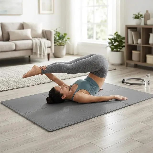 Alt view image 5 of 7 - BalanceFrom Puzzle Exercise Mat 1/2" Thick, EVA Interlocking Foam Floor | Tiles for Home Gym, Mat for Home Workout Equipment, Floor Padding for Kids, Gray, 24 in x 24 in x 1/2 in, 24 Sq Ft - 6 Tiles
