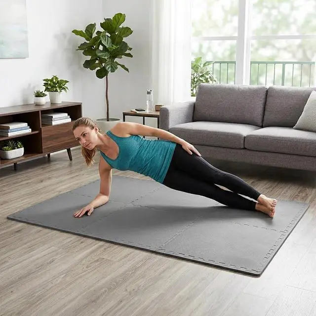 Alt view image 6 of 7 - BalanceFrom Puzzle Exercise Mat 1/2" Thick, EVA Interlocking Foam Floor | Tiles for Home Gym, Mat for Home Workout Equipment, Floor Padding for Kids, Gray, 24 in x 24 in x 1/2 in, 24 Sq Ft - 6 Tiles