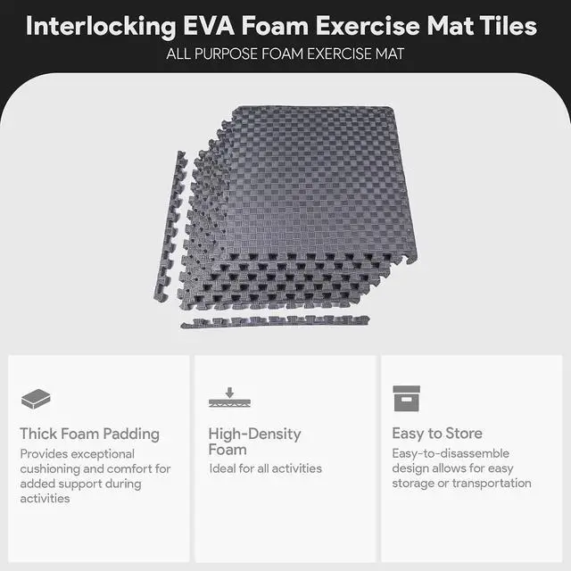 Alt view image 2 of 7 - BalanceFrom Puzzle Exercise Mat 1" Thick, EVA Interlocking Foam Floor | Tiles for Home Gym, Mat for Home Workout Equipment, Floor Padding for Kids, Gray, 24 in x 24 in x 1 in, 24 Sq Ft - 6 Tiles