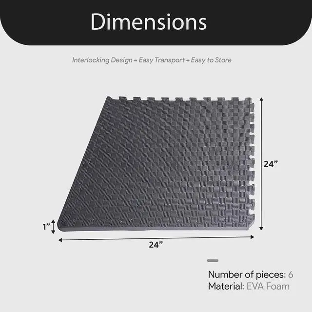 Alt view image 4 of 7 - BalanceFrom Puzzle Exercise Mat 1" Thick, EVA Interlocking Foam Floor | Tiles for Home Gym, Mat for Home Workout Equipment, Floor Padding for Kids, Gray, 24 in x 24 in x 1 in, 24 Sq Ft - 6 Tiles