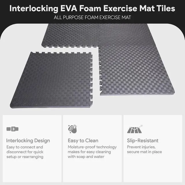 Alt view image 3 of 7 - BalanceFrom Puzzle Exercise Mat 1" Thick, EVA Interlocking Foam Floor | Tiles for Home Gym, Mat for Home Workout Equipment, Floor Padding for Kids, Gray, 24 in x 24 in x 1 in, 24 Sq Ft - 6 Tiles