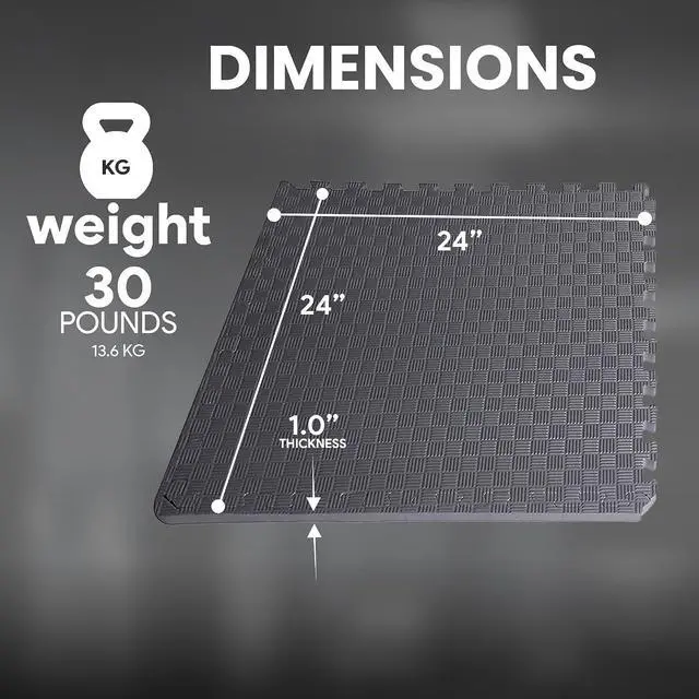 Alt view image 6 of 7 - BalanceFrom Puzzle Exercise Mat 1" Thick, EVA Interlocking Foam Floor | Tiles for Home Gym, Mat for Home Workout Equipment, Floor Padding for Kids, Gray, 24 in x 24 in x 1 in, 24 Sq Ft - 6 Tiles
