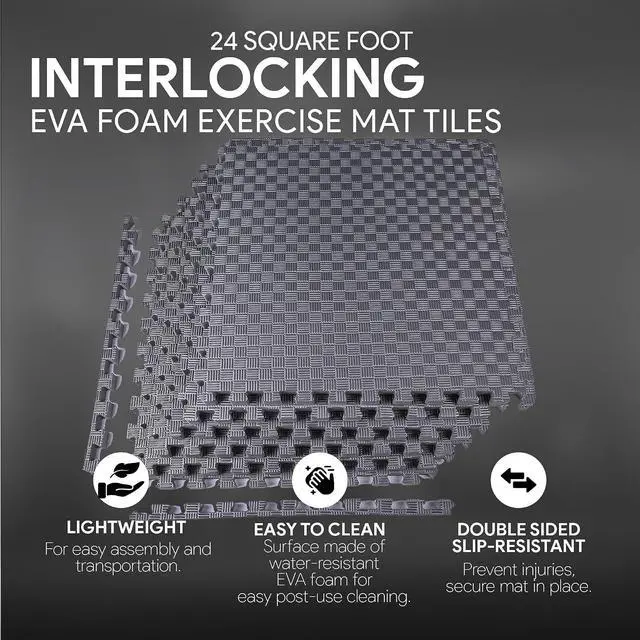 Alt view image 5 of 7 - BalanceFrom Puzzle Exercise Mat 1" Thick, EVA Interlocking Foam Floor | Tiles for Home Gym, Mat for Home Workout Equipment, Floor Padding for Kids, Gray, 24 in x 24 in x 1 in, 24 Sq Ft - 6 Tiles