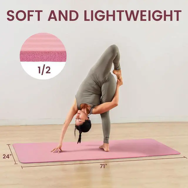 Alt view image 3 of 7 - Fitvids Yoga Mat, 1/2-Inch Extra Thick High Density Exercise Mat, Anti-Tear Exercise Yoga Mat with Carrying Strap, Suitable for Various Yoga Exercises
