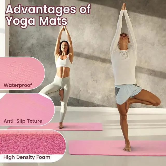 Alt view image 5 of 7 - Fitvids Yoga Mat, 1/2-Inch Extra Thick High Density Exercise Mat, Anti-Tear Exercise Yoga Mat with Carrying Strap, Suitable for Various Yoga Exercises