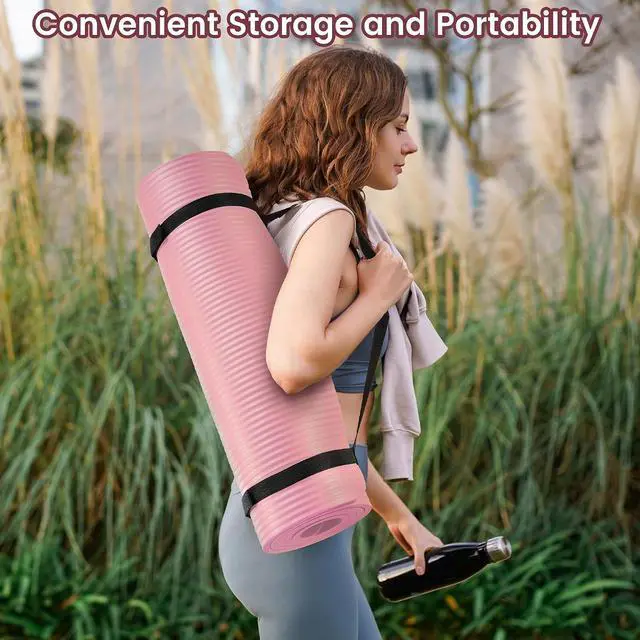 Alt view image 7 of 7 - Fitvids Yoga Mat, 1/2-Inch Extra Thick High Density Exercise Mat, Anti-Tear Exercise Yoga Mat with Carrying Strap, Suitable for Various Yoga Exercises