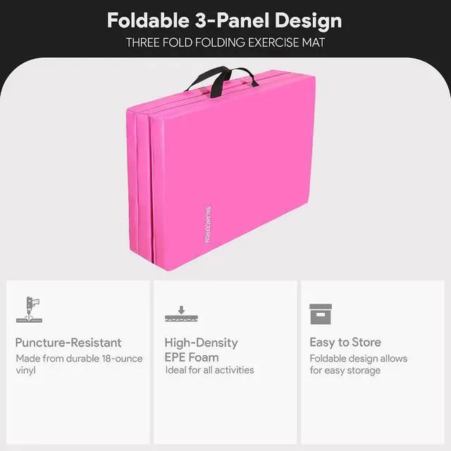 Alt view image 2 of 7 - BalanceFrom 6x2 Feet 3-Panel Folding Gymnastics Mat 1.5-Inch Thick Pad with Vinyl Surface and Carrying Handles for Tumbling, Yoga, Pilates, Home Workouts, and Martial Arts