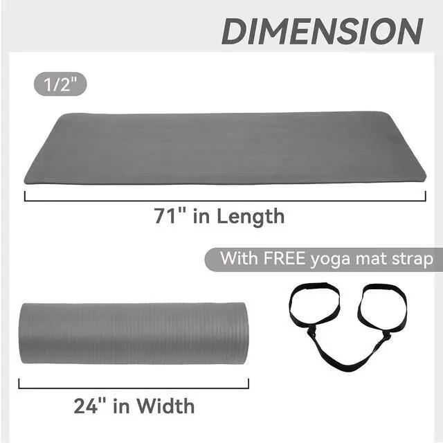 Alt view image 2 of 7 - Fitvids Yoga Mat, 1/2-Inch Extra Thick High Density Exercise Mat, Anti-Tear Exercise Yoga Mat with Carrying Strap, Suitable for Various Yoga Exercises