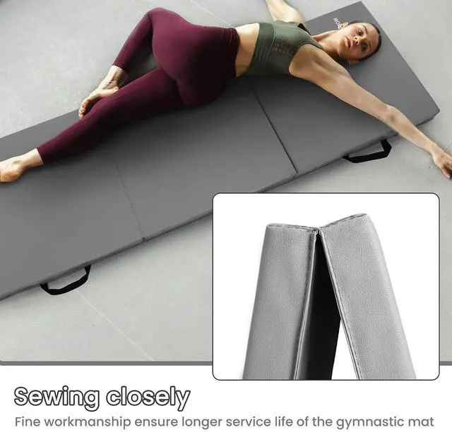 Alt view image 3 of 7 - BalanceFrom 6x2 Feet 3-Panel Folding Gymnastics Mat 1.5-Inch Thick Pad with Vinyl Surface and Carrying Handles for Tumbling, Yoga, Pilates, Home Workouts, and Martial Arts