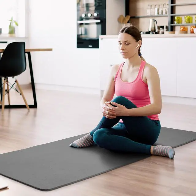 Alt view image 6 of 7 - Fitvids Yoga Mat, 1/2-Inch Extra Thick High Density Exercise Mat, Anti-Tear Exercise Yoga Mat with Carrying Strap, Suitable for Various Yoga Exercises
