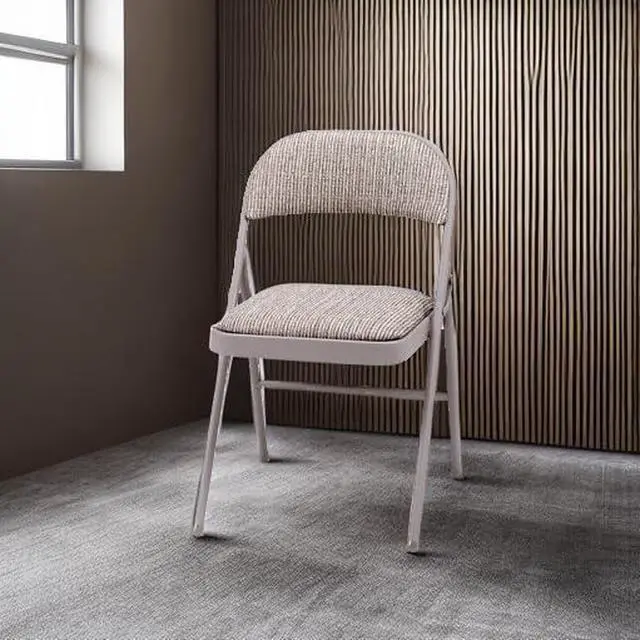 Alt view image 6 of 7 - Sudden Comfort Steel Frame Folding Dining & Event Chairs, Beige, 4 Pack | Folding Chair Set with Chicory Lace Motif Upholstery, Cushioned Seat & Padded Back for Kitchen or Parties