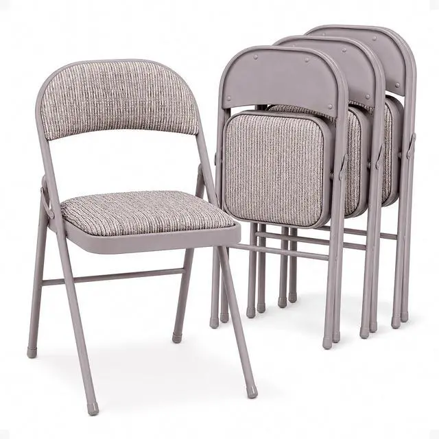 Main image of Sudden Comfort Steel Frame Folding Dining & Event Chairs, Beige, 4 Pack | Folding Chair Set with Chicory Lace Motif Upholstery, Cushioned Seat & Padded Back for Kitchen or Parties