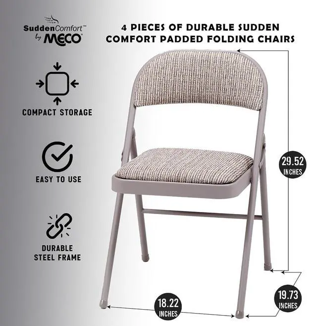 Alt view image 5 of 7 - Sudden Comfort Steel Frame Folding Dining & Event Chairs, Beige, 4 Pack | Folding Chair Set with Chicory Lace Motif Upholstery, Cushioned Seat & Padded Back for Kitchen or Parties