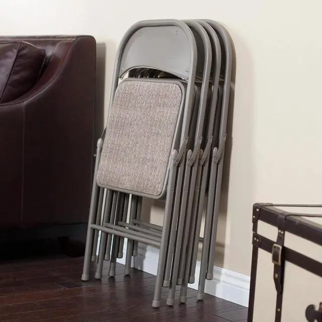 Alt view image 7 of 7 - Sudden Comfort Steel Frame Folding Dining & Event Chairs, Beige, 4 Pack | Folding Chair Set with Chicory Lace Motif Upholstery, Cushioned Seat & Padded Back for Kitchen or Parties