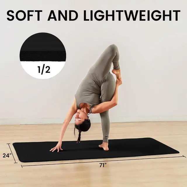 Alt view image 3 of 7 - Fitvids Yoga Mat, 1/2-Inch Extra Thick High Density Exercise Mat, Anti-Tear Exercise Yoga Mat with Carrying Strap, Suitable for Various Yoga Exercises