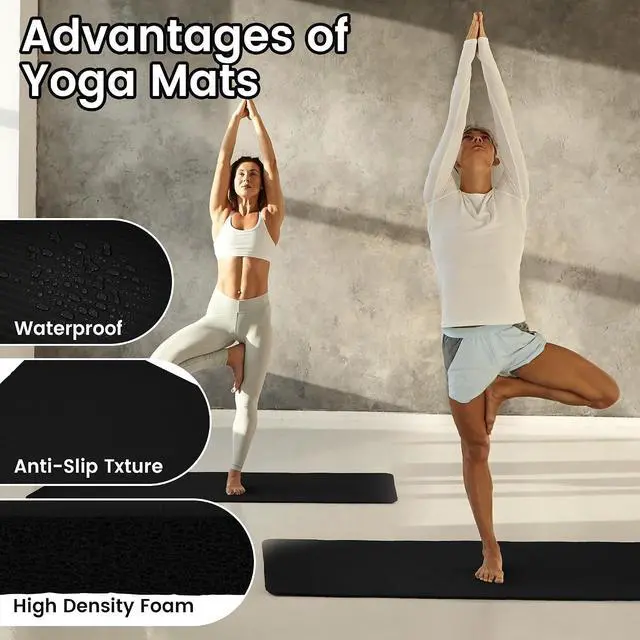 Alt view image 5 of 7 - Fitvids Yoga Mat, 1/2-Inch Extra Thick High Density Exercise Mat, Anti-Tear Exercise Yoga Mat with Carrying Strap, Suitable for Various Yoga Exercises