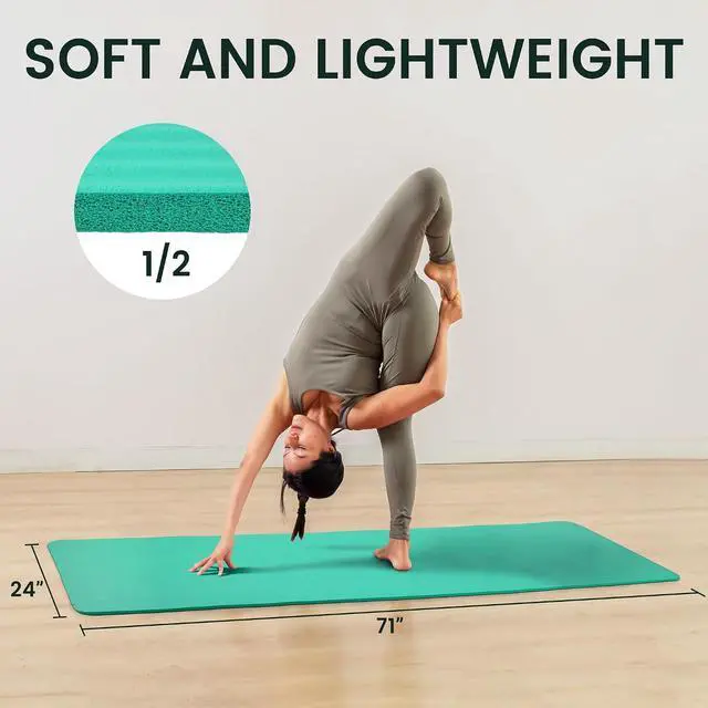 Alt view image 3 of 7 - Fitvids Yoga Mat, 1/2-Inch Extra Thick High Density Exercise Mat, Anti-Tear Exercise Yoga Mat with Carrying Strap, Suitable for Various Yoga Exercises