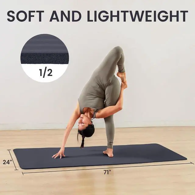 Alt view image 3 of 7 - Fitvids Yoga Mat, 1/2-Inch Extra Thick High Density Exercise Mat, Anti-Tear Exercise Yoga Mat with Carrying Strap, Suitable for Various Yoga Exercises