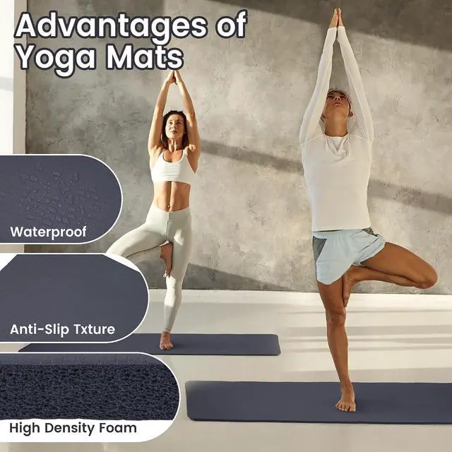 Alt view image 5 of 7 - Fitvids Yoga Mat, 1/2-Inch Extra Thick High Density Exercise Mat, Anti-Tear Exercise Yoga Mat with Carrying Strap, Suitable for Various Yoga Exercises